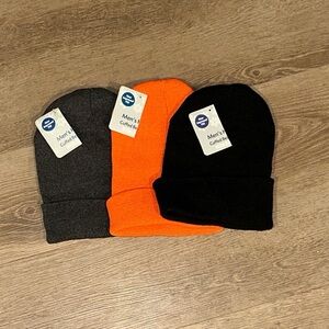 Men’s Cuffed Beanie Set - Black, Orange, and Gray